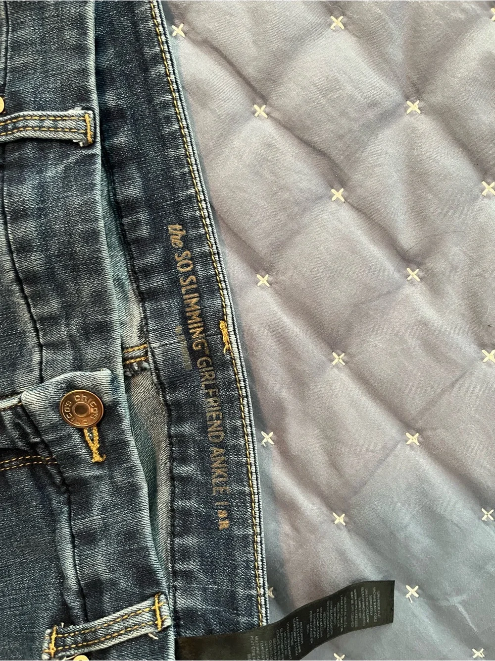Chico’s So Slimming Dark Wash Ankle Jeans with Floral Embroidery